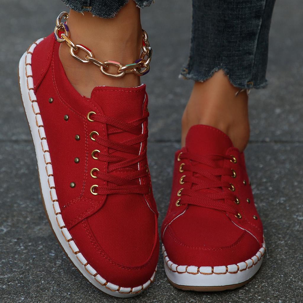 Autumn new large size canvas shoes women's round head flat bottom couple shoes front lace-up lazy single shoes