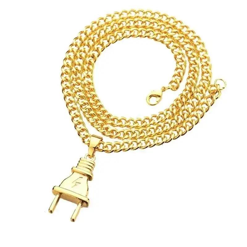 Funny Fashion Trendy Gold Silver Color Alloy Punk Popular Simulated Plug Pendant Necklace Jewelry Accessories Birthday Gift