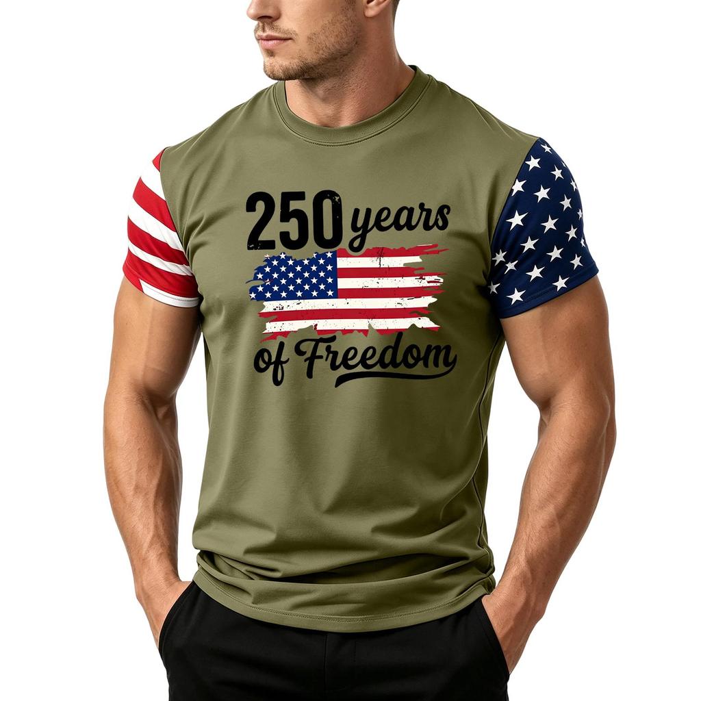 Men's Independence Day Flag Print Short Sleeve T-Shirt, Loose Casual Daily Summer Tops