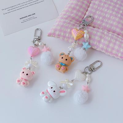 Süßer Hasen-Anhänger: Cartoon-Taschenaccessoire, Herz-Handy-Kette, CCD-Kamera-Lanyard, Pompon-Schlüsselanhänger, Anti-Verlust-Anhänger