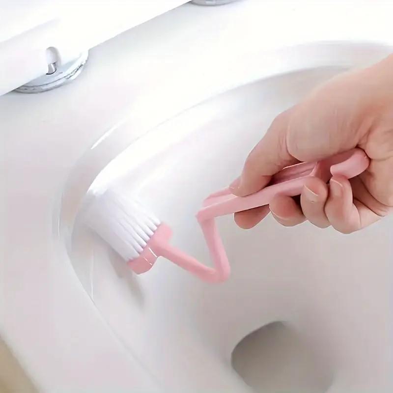Scopino per WC a forma di V, manico angolare, spazzola curva, scopino per WC, spazzole per la pulizia del bagno curve portatili, accessori per la pulizia