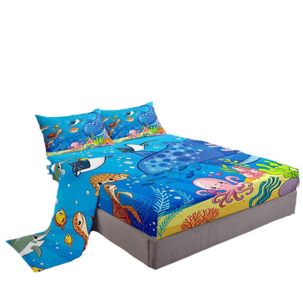 Marine Animal Sheets Sharks Octopus Turtles Coral Sheets Bedding Sets Suitable For Children Room Decoration