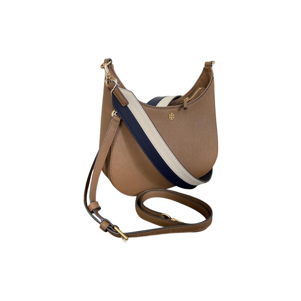 Tory Burch Emerson Minimalist Casual Zipper Opening Textured Leather Crescent Bag Women Shoulder Bag Brown 137417-909