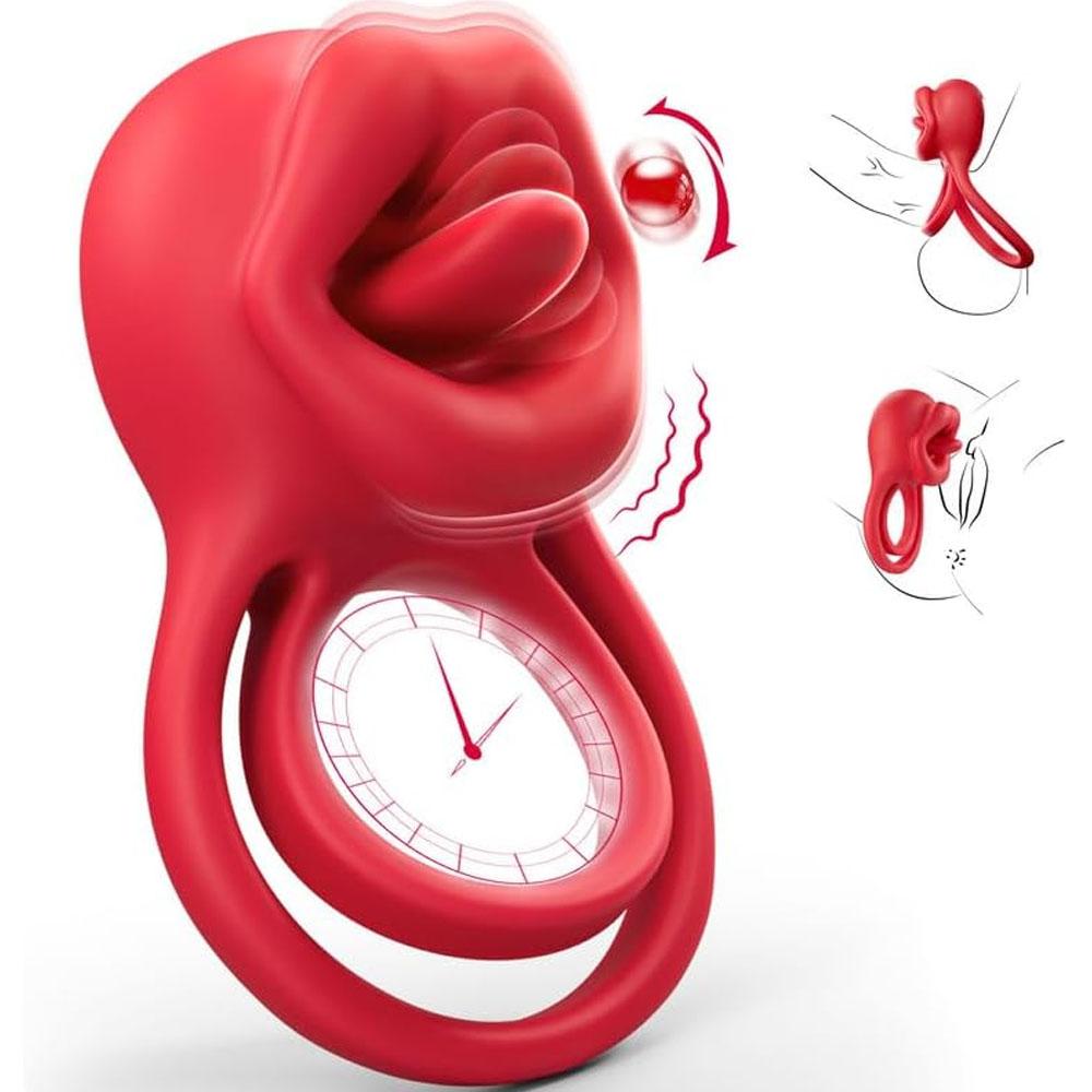 Vibrating Cock Ring Penis Ring Vibrator Clitoral Stimulator with Tongue Licking Adult Couples Sex Toys for Men Women Anal Nipple