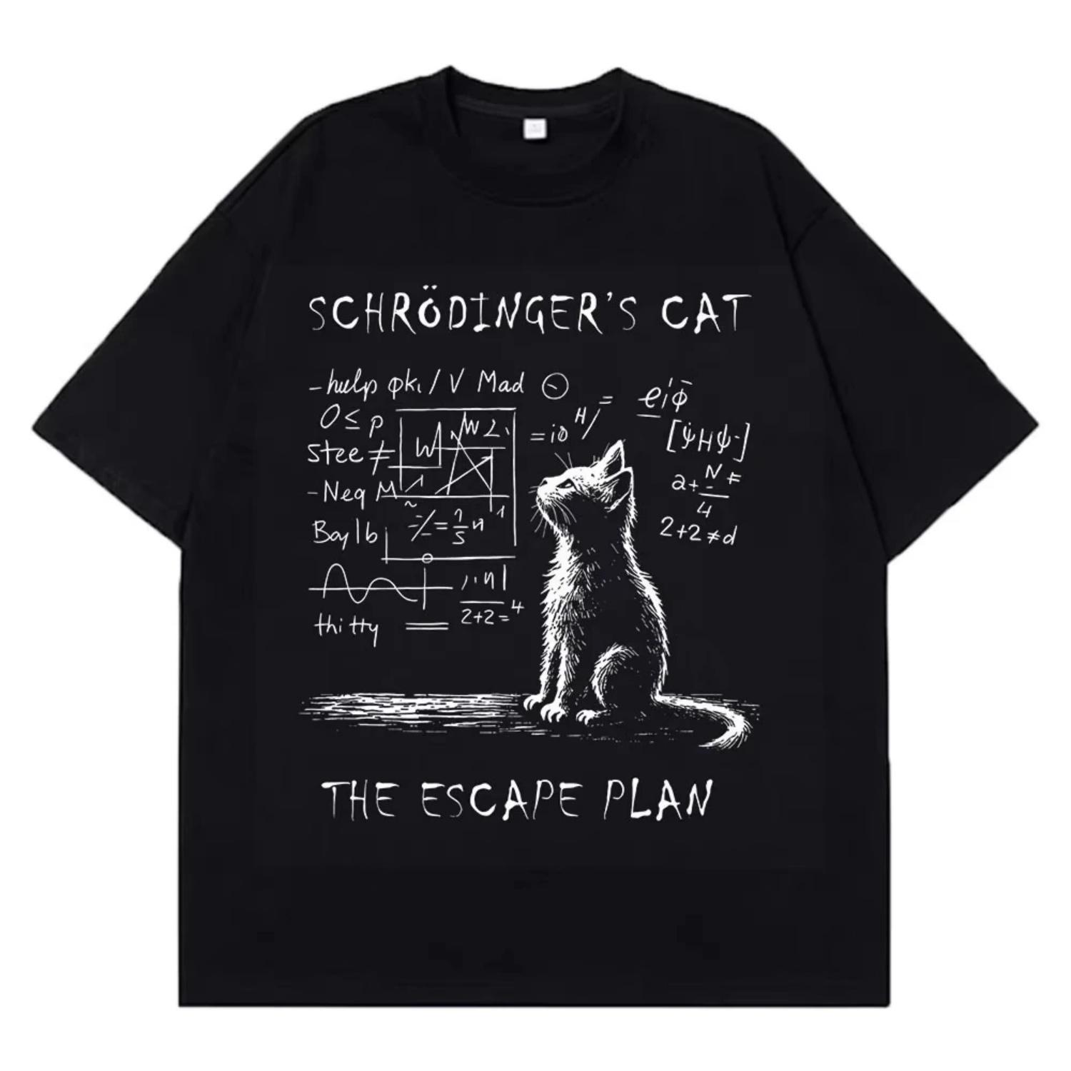 

Schrodinger Cat Physics Quantum Mechanics Creative Print Summer Short-sleeved Cotton T-shirt Streetwear Loose T-shirts XXXXXL чорний