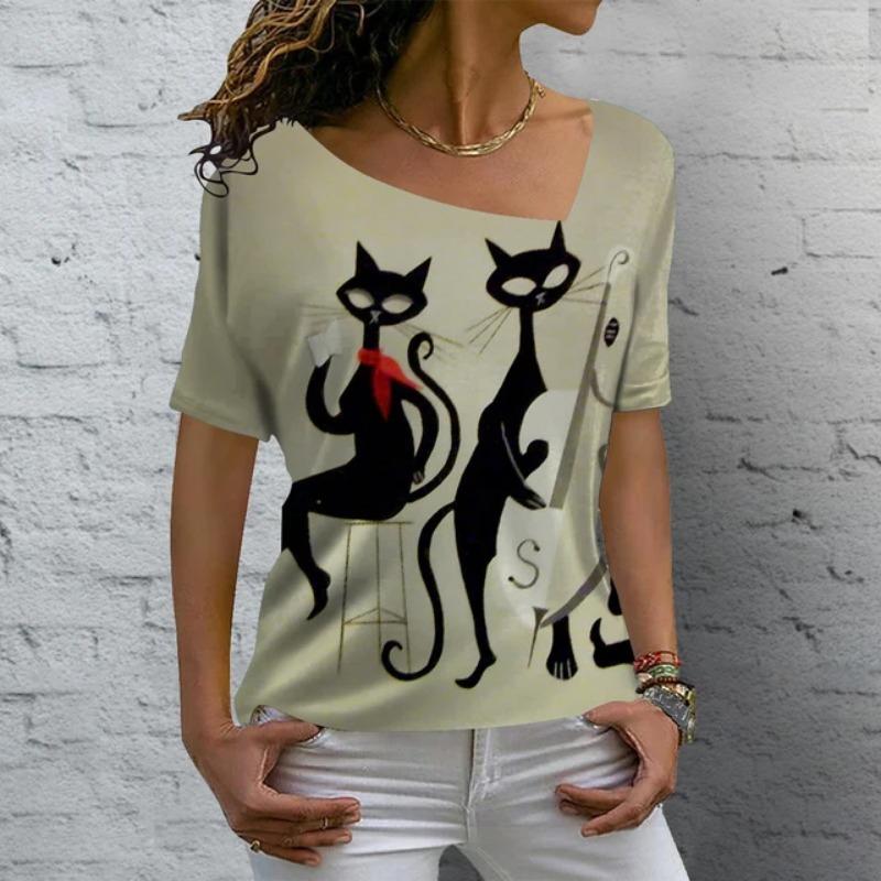 Модные женские футболки с 3D-принтом с анимированным котом — фото 15