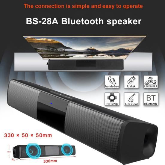 BS-28A Tragbarer Bluetooth-kompatibler Stereo-Lautsprecher UKW-Radio TF-Karte Heimkino-Soundbar