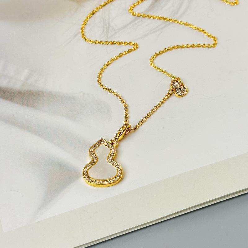 Niche Design Fulu Double Full Small Gourd Necklace Female High-End Zircon White Fritillary Clavicle Chain