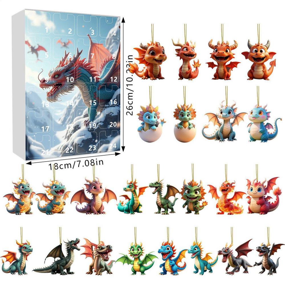 Christmas Countdown Calendar 2D Acrylic Christmas Tree Dinosaur Pendant Tree Ornament Decoration Party Favors for Holiday Car