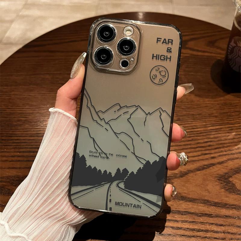 Minimalist Mountain Landscape TPU Phone Case For IPhone 15 14 13 12 11 Pro Max X XR XS 8 7 Plus, Clear Shockproof Protective Cover