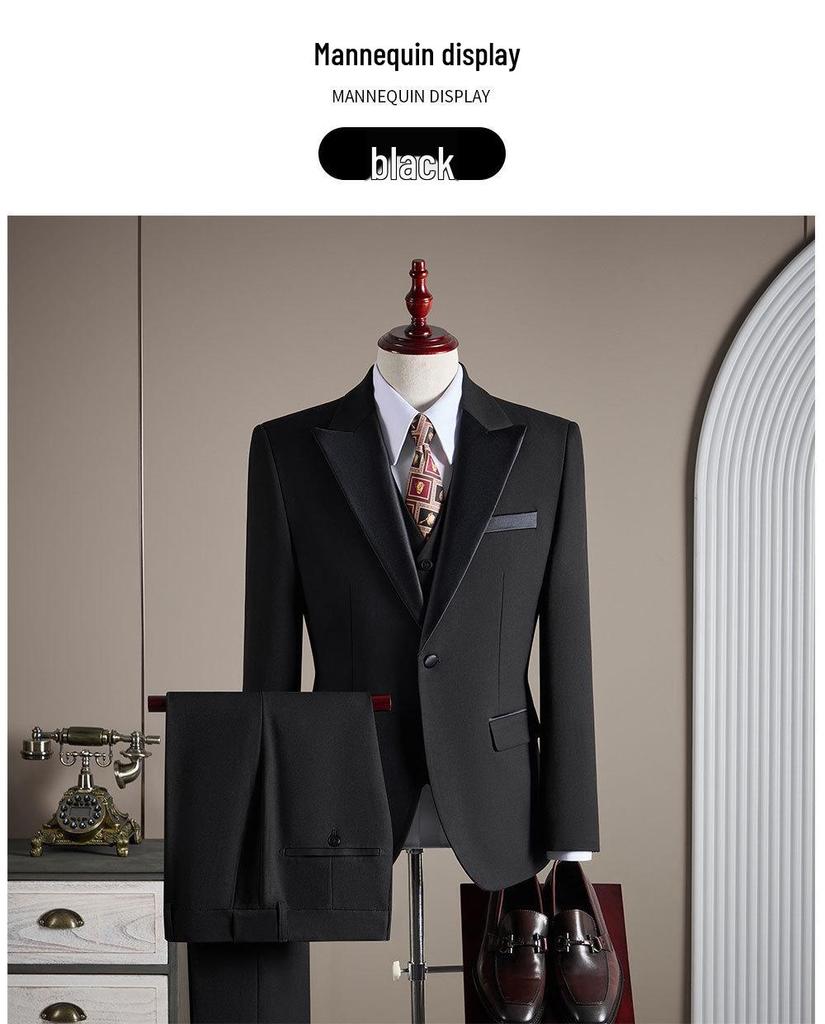 Tashiduo Formal Wear Double-Breasted Tencel Wool Men's Three-Piece Wedding Suit