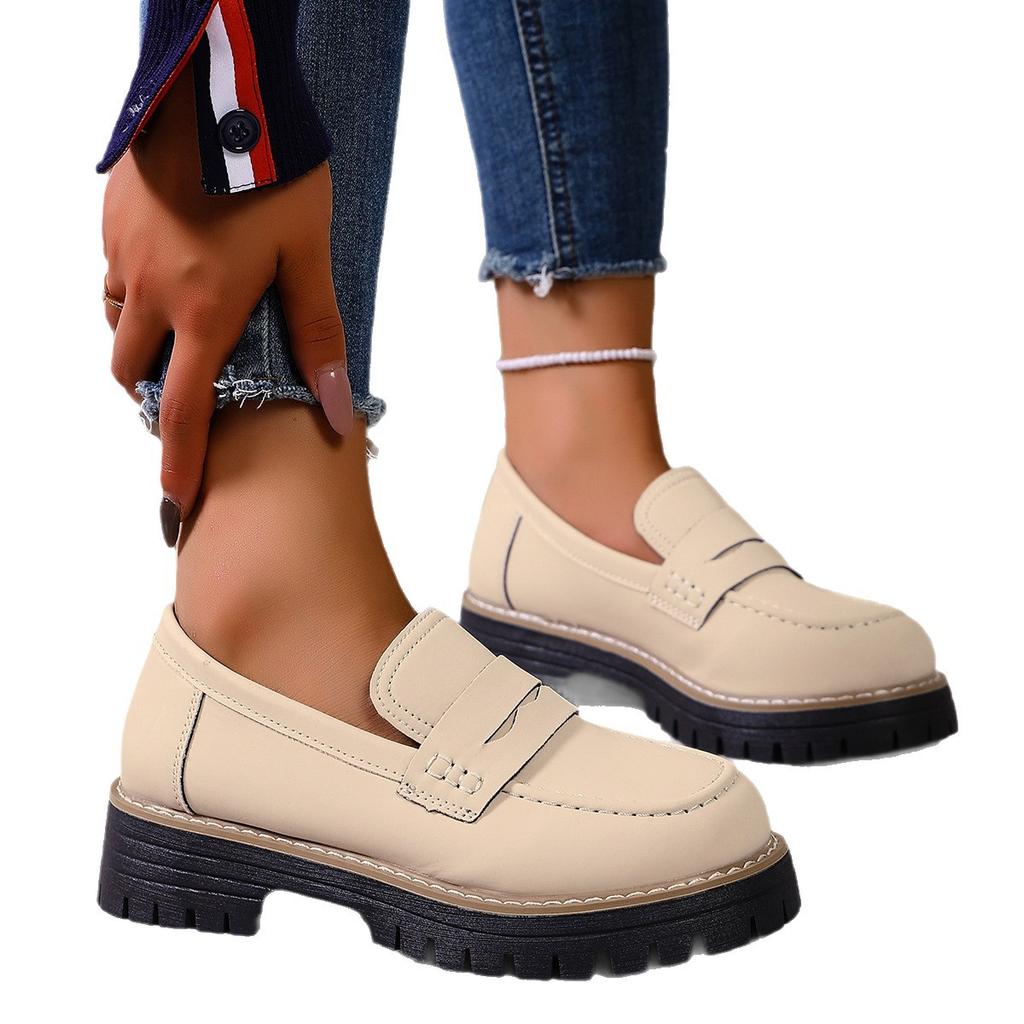 2025 New Spring and Autumn Loafers Large Size Casual Polished British Style Women's Shoes Thick Heel Thick Sole Foreign Trade Retro Women's Shoes