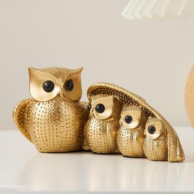 Goldene Eulen Familie (Mutter & Kind) für Wohnkultur (1er-Pack, Gold)