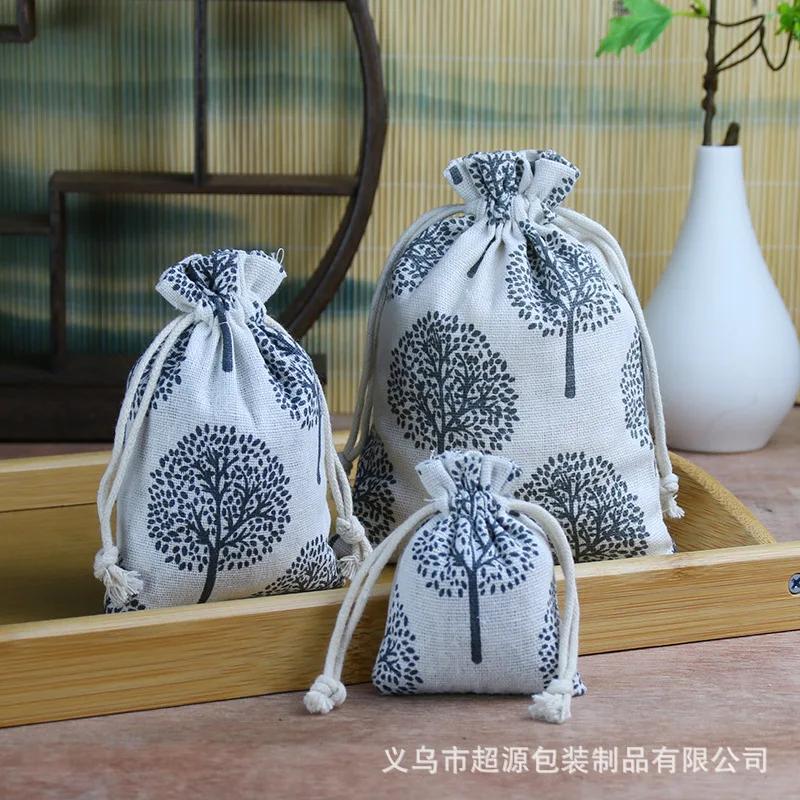 10pcs/lot Linen Drawstring pocket Cute Pattern Printed DIY wedding Candy Storage Bag Travel Makeup Cloth Shoes Sundries Storage