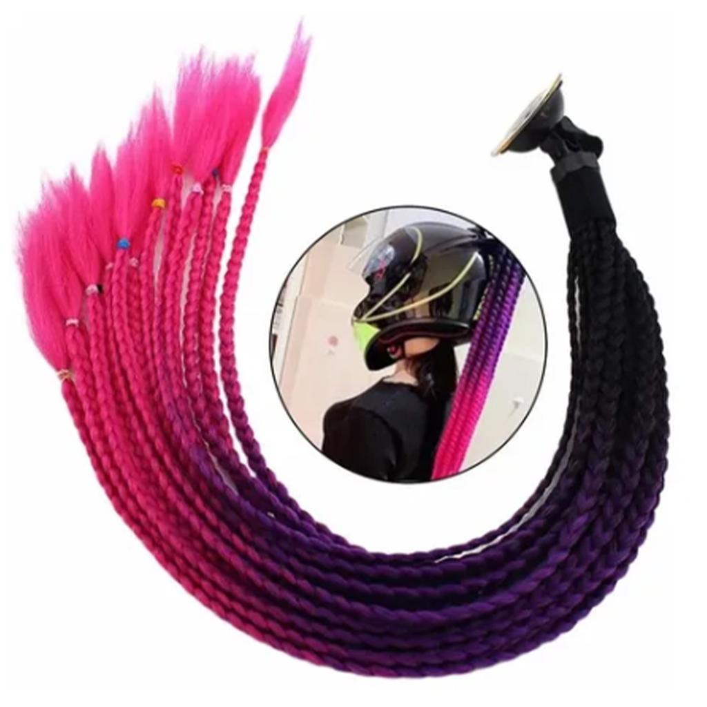 Motorcycle Braids with Suction Cup Fashion Colorful Motorcycle Pigtails for Helmet Decoration 23.6in