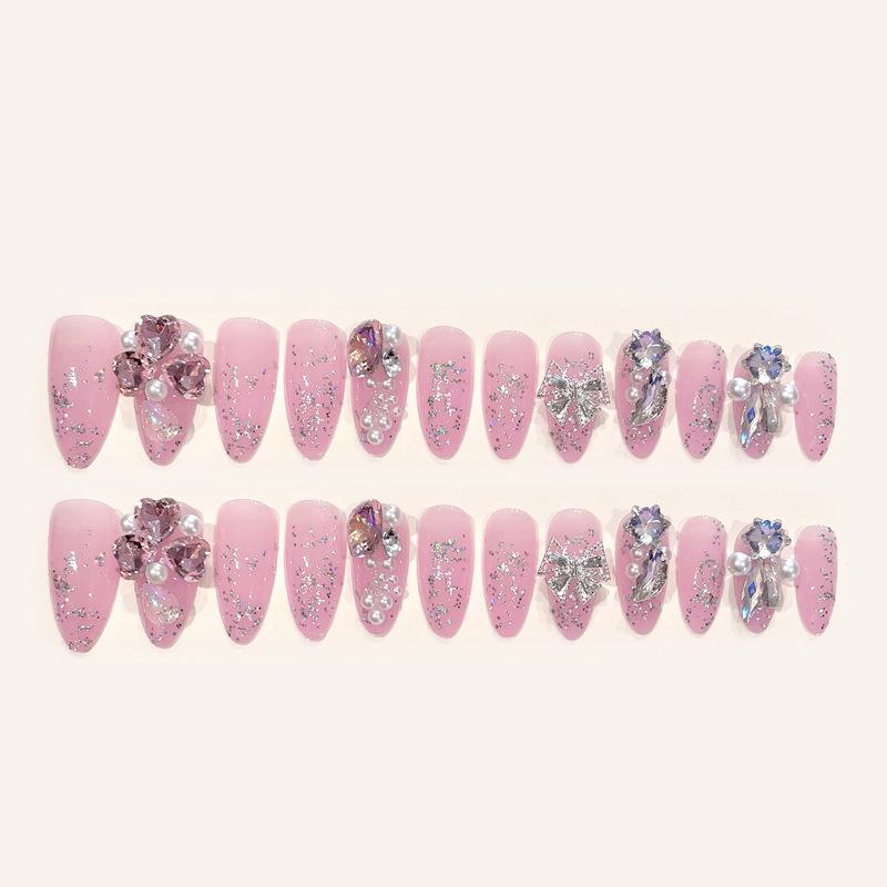 Medium Coffin Press On Nails with Rhinestones Designs Reusable Full Cover Glue On Fake Nails Press Ons Artificial False Nails Stick On Nails for Women