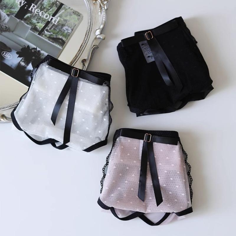 Pure Lace Underwear for Women Mid Waist Sexy Lingerie Black Fungus Edge Mesh Breathable Hip Lifting Hollow Out Quick Drying Panties