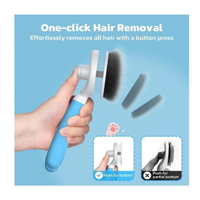 Brosse de toilettage - Brosse Chat Chien - Prise ergonomique - Nettoyage en un clic - Bleu