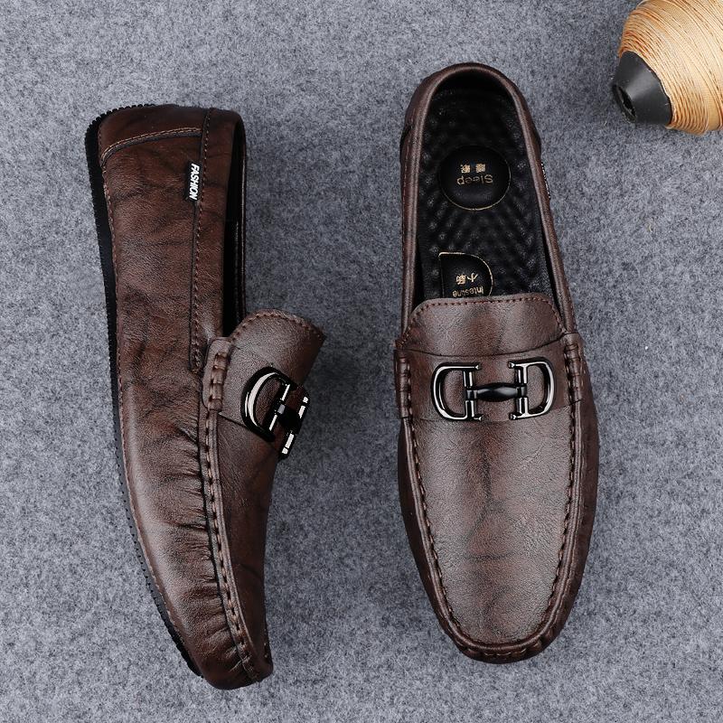 Fashion Non-Slip Outdoor Loafers Moccasins All-match Mens Casual Shoes Comfortable Leather Man Slip On Flats Soft Bottom Business Shoes
