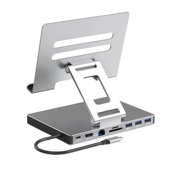 Laptop Stand Docking Station Multiport USB 3.0 TF Card Slot 4K 60HZ HDMI-compatible PD Charging Gigabit Ethernet Aluminum Alloy Type-C Hub Adapter