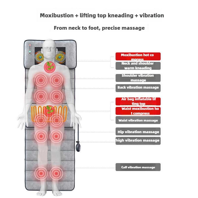 Elektrische Massage Matratze Ganzkörper mit Heizung Kneten Vibration Nacken Rücken Entspannung mit Handsteuerung Lendenwirbel Airbag Kissen