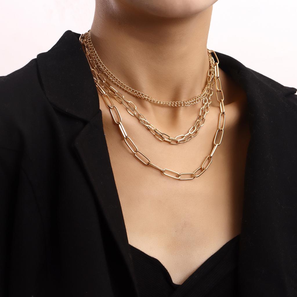 Retro multi-layer paper clip bamboo collarbone chain necklace female, Japanese and Korean trend women's necklace