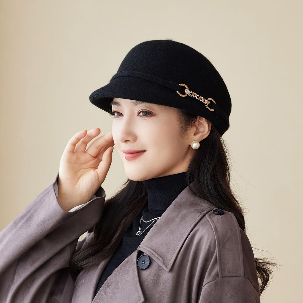 New Autumn and Winter Woolen Mother Hat Women's French Elegant Retro Equestrian Hat Outdoor Travel Warm Felt Hat