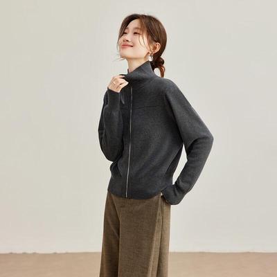 Women's Cashmere Blend Soft Loose Zip-Up Cardigan