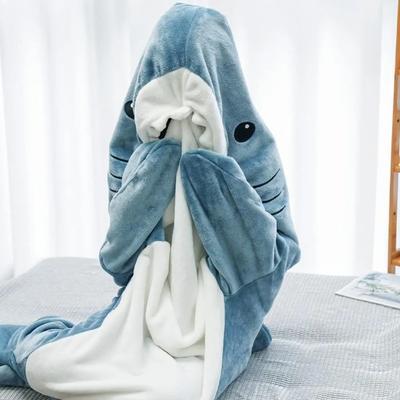 Shark Blanket Adult Cartoon Sleeping Bag Winter Warm Blanket Pajama Hooded Warm Flannel Funny Homewear Shark Onesie Sleeping Bag
