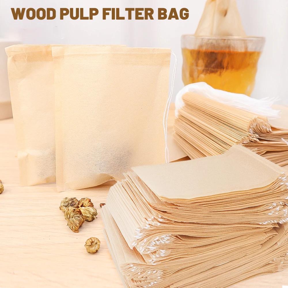 300/100Pcs Disposable TeaBags with String Household Filter Bag for Coffee Foot Bath Natural Wood Pulp Paper Spice Filters Teabag