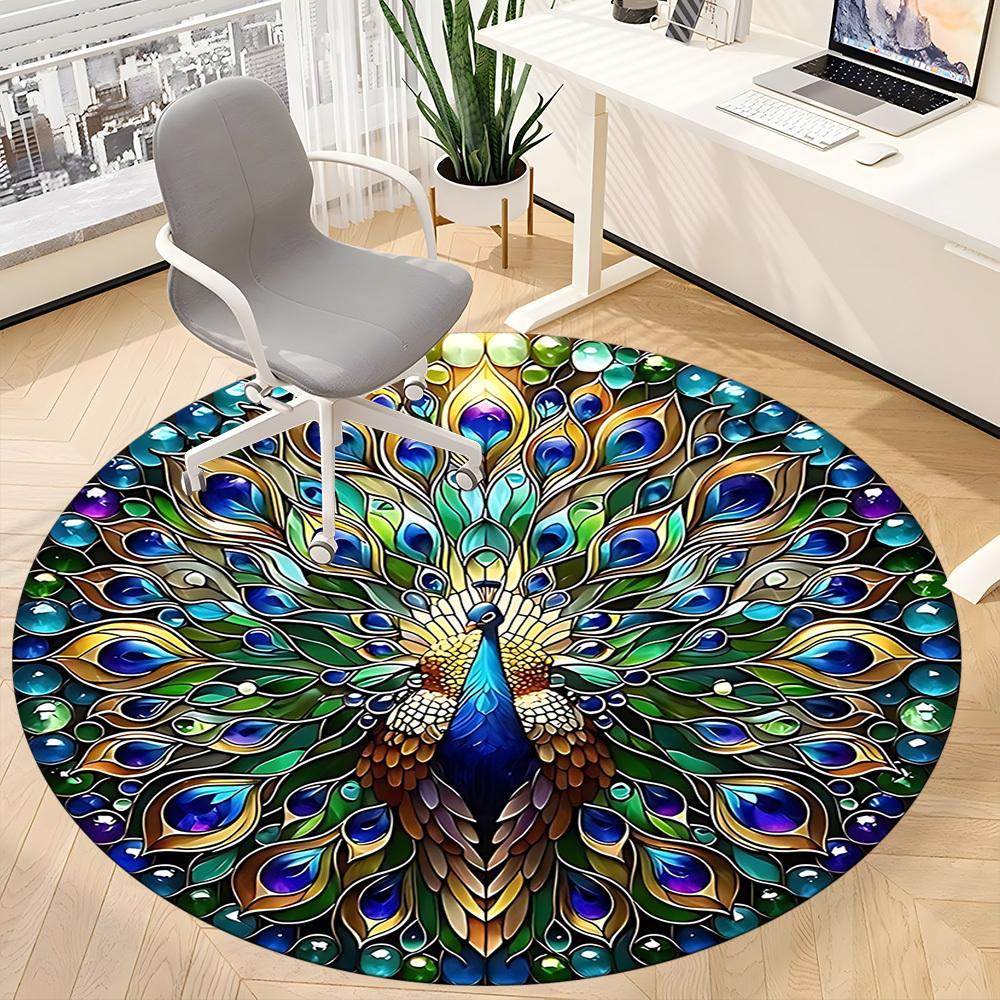 1pc Peacock Feather Mandala Chair Carpet for Office, Soft Comfortable Mat For Office, Living Room, Bedroom, Machine Washable Carpet Yy251112137