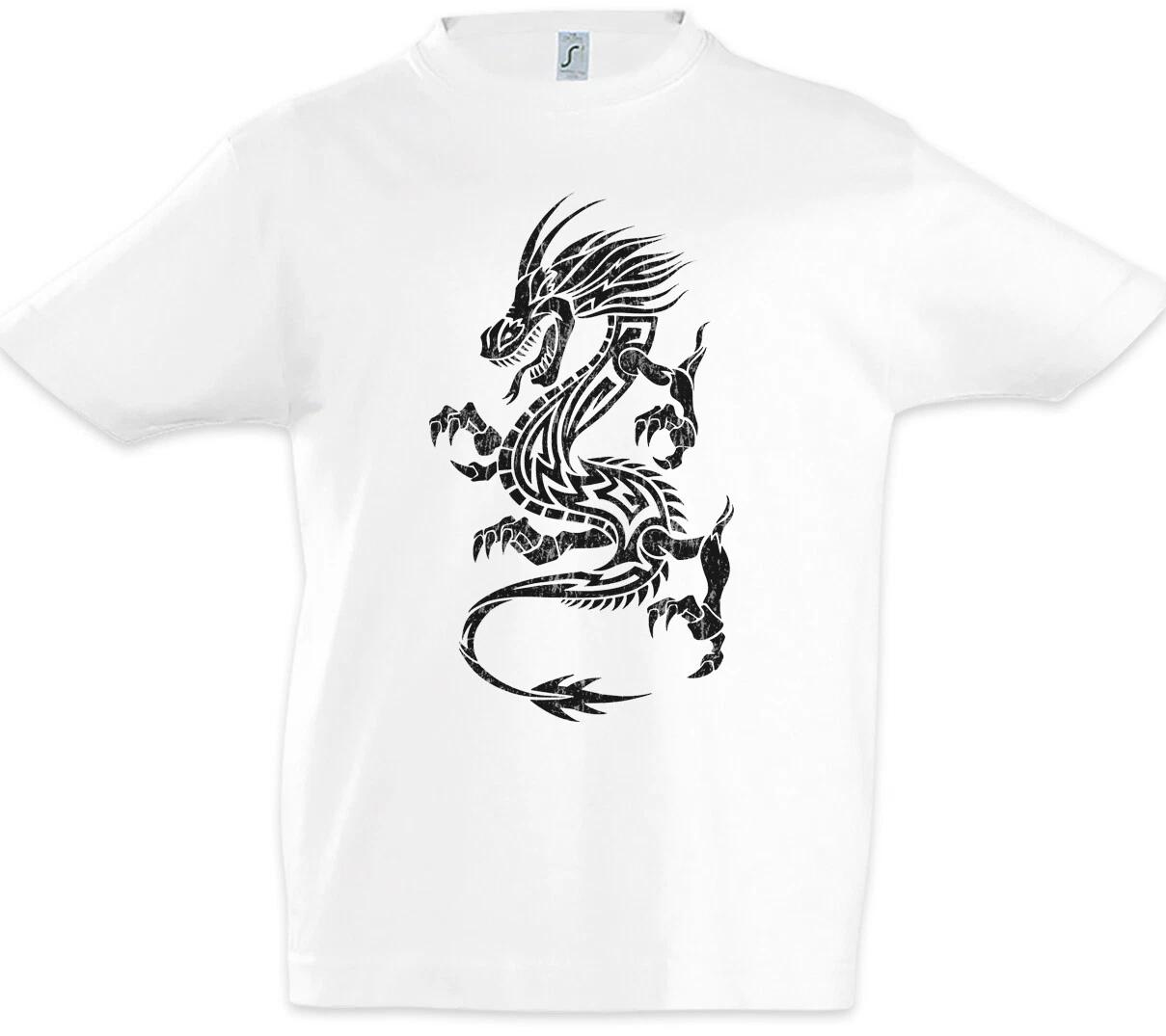Племенной китайский дракон I Футболка для мальчиков Символ Китая Татуировка Китайский дракон- 120