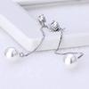 Fashion Silver -Color Simulated Pearl Pendant Long Chain Cubic Zirconia Long Earrings Bridal Wedding Pearl Jewelry Drop Earrings