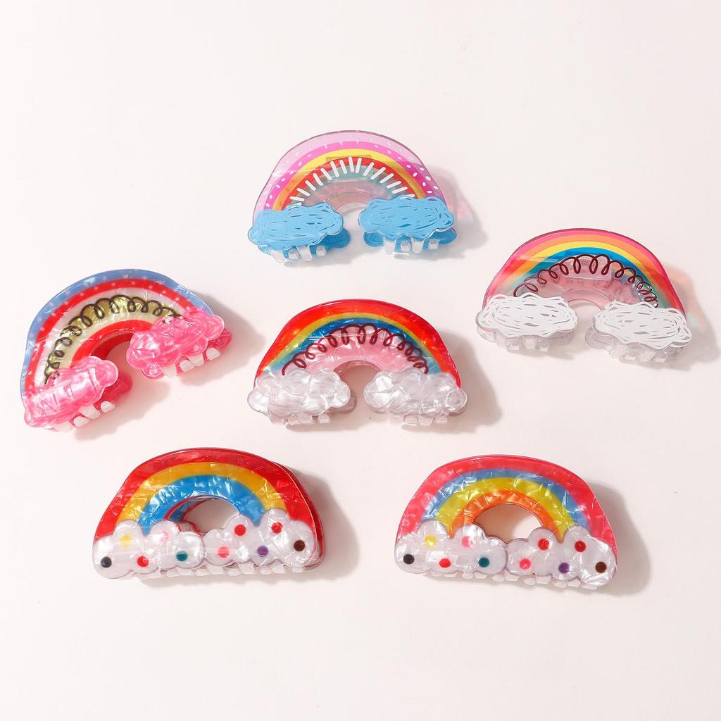 Dreamy Rainbow Cloud Shark Hair Clip – Sweet Metal Spring Claw for Women