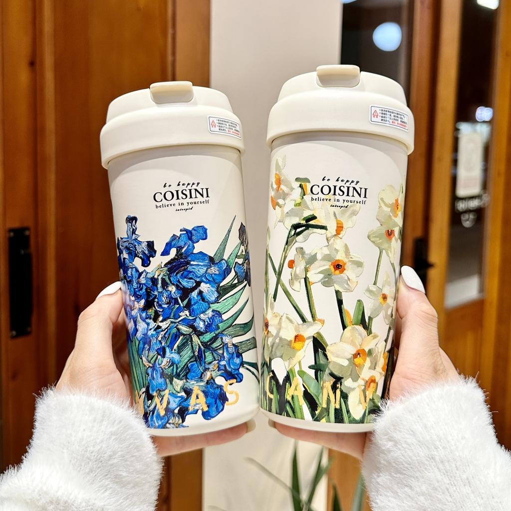 Coffee Thermos Cup Girls New Double Drinking Cup Luxury High-grade Sense with Straw Cup Accompanying Large Volume