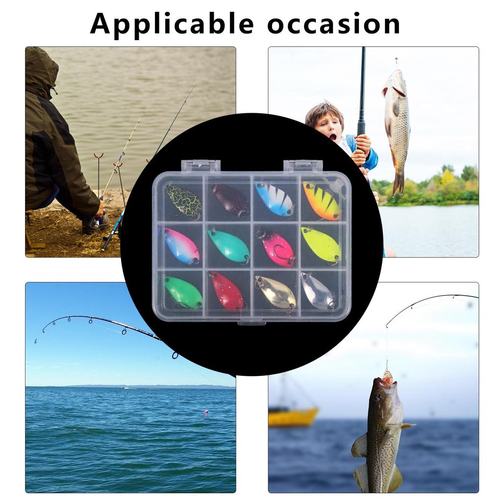 12Pcs Fishing Spoons Lures Metal Lures Baits Trout Bass Casting Spinner Spoon Fish Baits Steel Single Hook Fishhooks