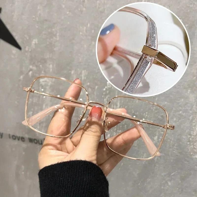 Oversize Square Plano Glasses for Women and Men Anti Blue Light Blocking Round Eyeglasses Shiny Glitter Frame Computer Eyewear