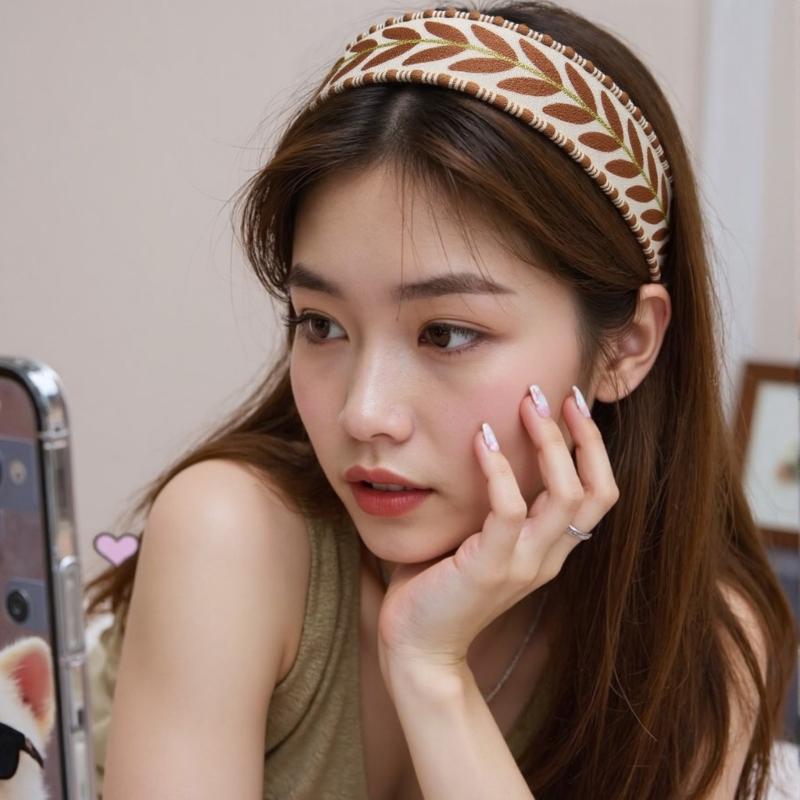 Wide Knotted Hairband With Leaf Embroidery Design Headbands Soft Fabric Hair Decoration Fashion Headwear For Women Girls