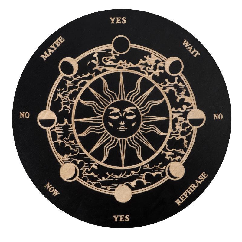 Wooden Pendulum Board Moon Star Carved Divination Plate Eco-friendly Natural Wood Tool for Dowsing Meditation Ritual Decor