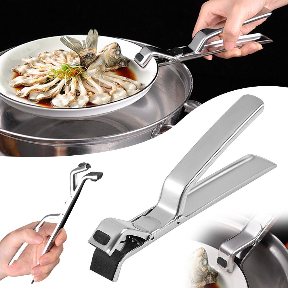 Stainless Steel Anti-Scalding Clip Heat Resistant Long Handle Plate-Grippers Kitchen Tool for Home Steaming Pot Bowl Dish Holder