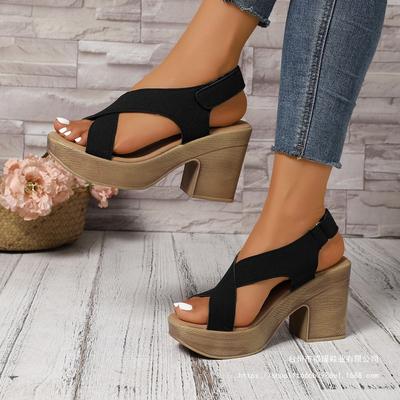 Retro Sandalen mit dicker Sohle und dickem Absatz mit Fischmaul für Damen 2025 Sommer neue Mode gekreuzte Riemen Zehenfrei wasserdicht Plateau High-Heel Sandalen