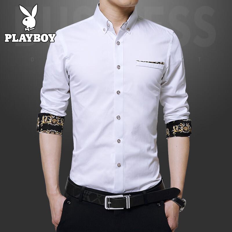 PLAYBOY Men s Slim Fit Long Sleeve Business Casual Shirt 2XL