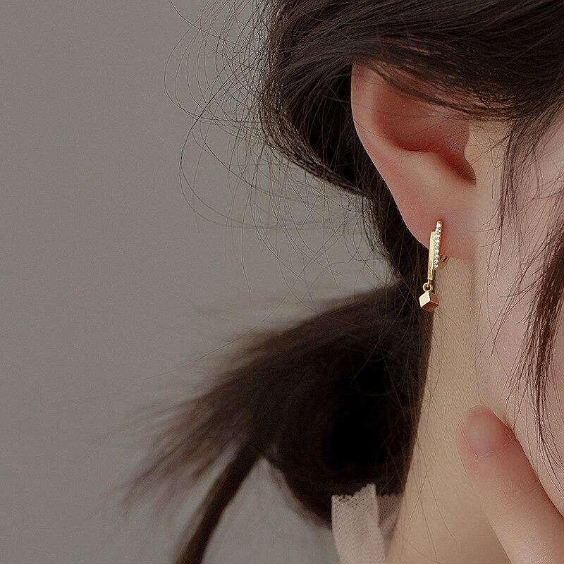 925 Sterling Silber Kristall Geometrischer Perlenanhänger Ohrstecker Für Frauen Party Schmuck Pendientes Accessoires Eh1459