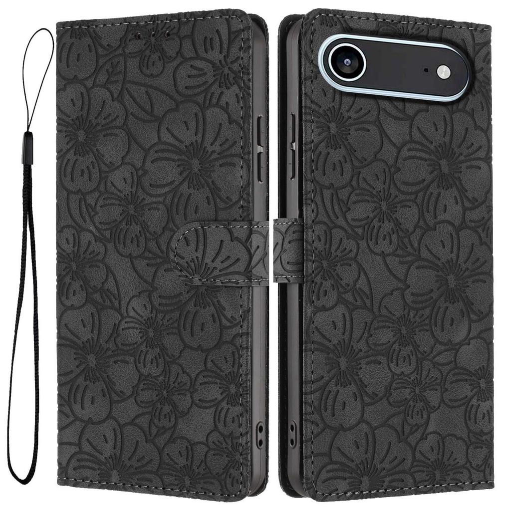 For iPhone Air Flip Case Cherry Blossom Pattern Leather Wallet Stand Phone Cover with Wrist Strap