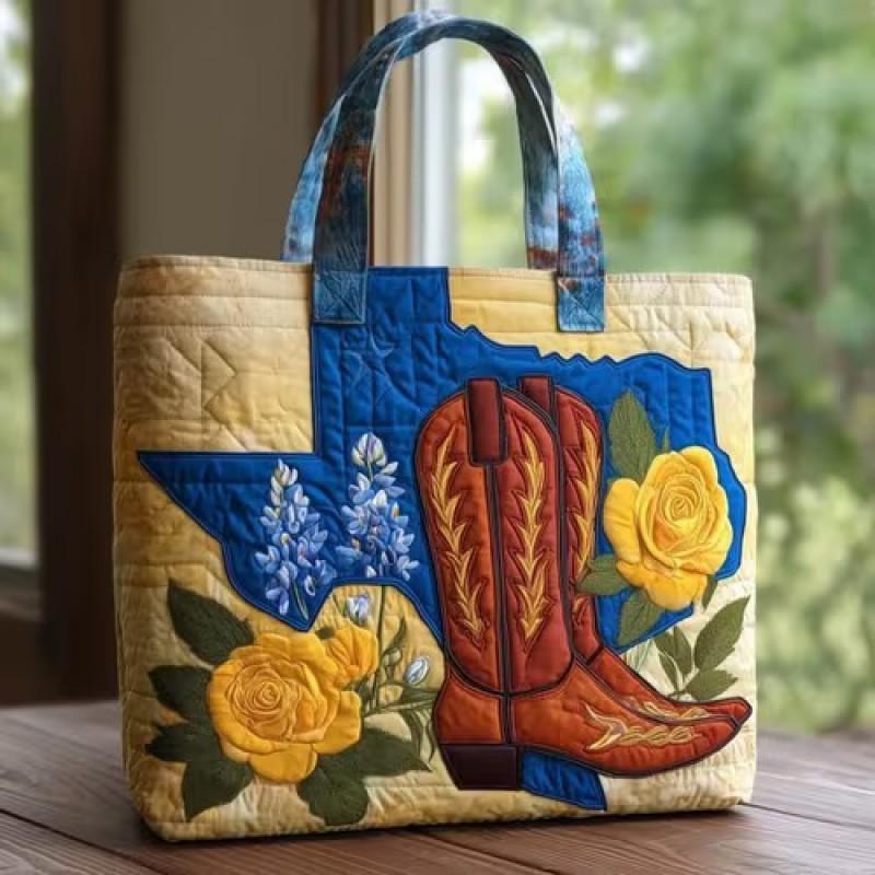 Bird Print Quilted Tote Bag - Fashion Shoulder Handbag Daily Use
