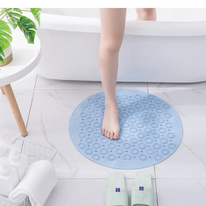 Bathroom Mat Anti-slip Sucker Round TPR Bath Mat with Drain Hole Silicone Bathing Rugs Foot Massage Pad Bathtub Soft Shower Mat