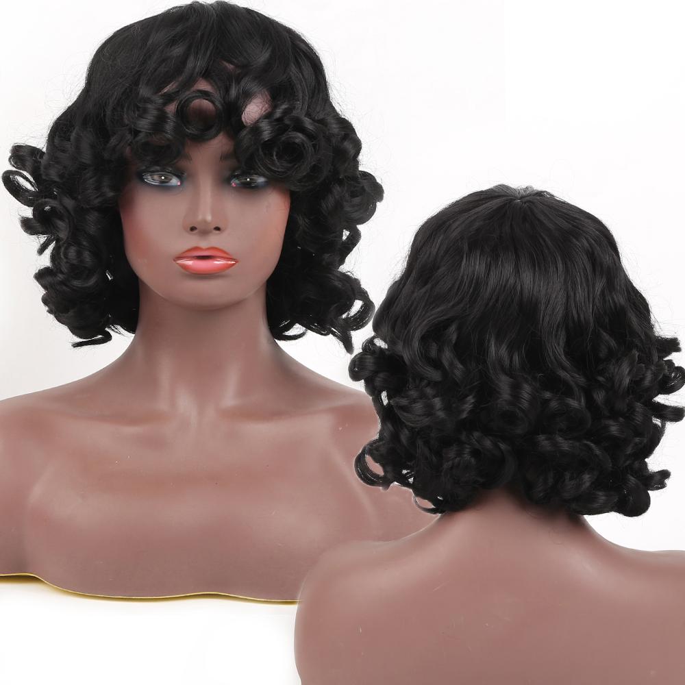 Bybrana Short Curly Hair Bangs Daily Wear Synthetic Hair Personality Wig
