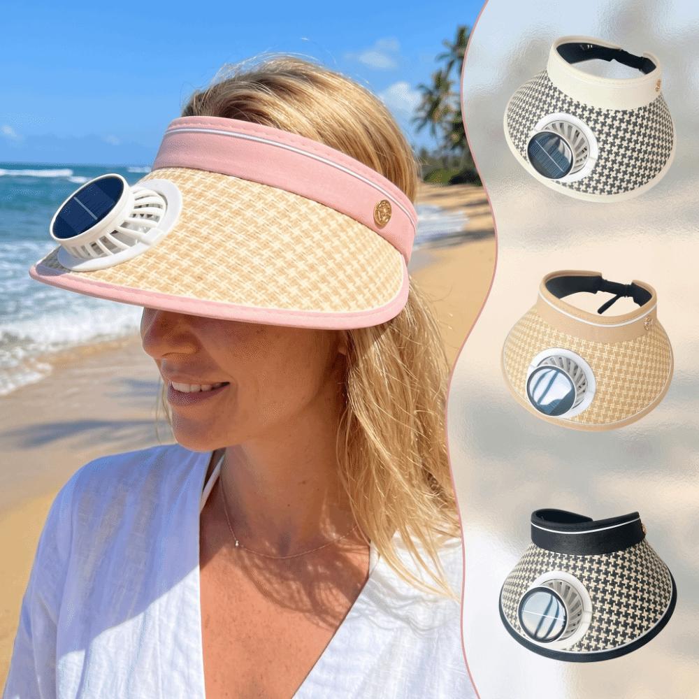 Breathable Sun Hat with Fan Wide Brim Summer Fan Visor Cap Sunscreen Empty Top Hat Hot Weather
