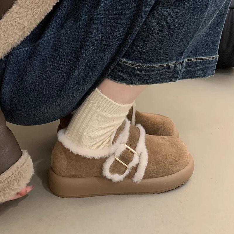 Platform Women's New Autumn and Winter Velvet Flat-bottomed Beanie Women's Shoes Merad Boken Wool Cotton Shoes