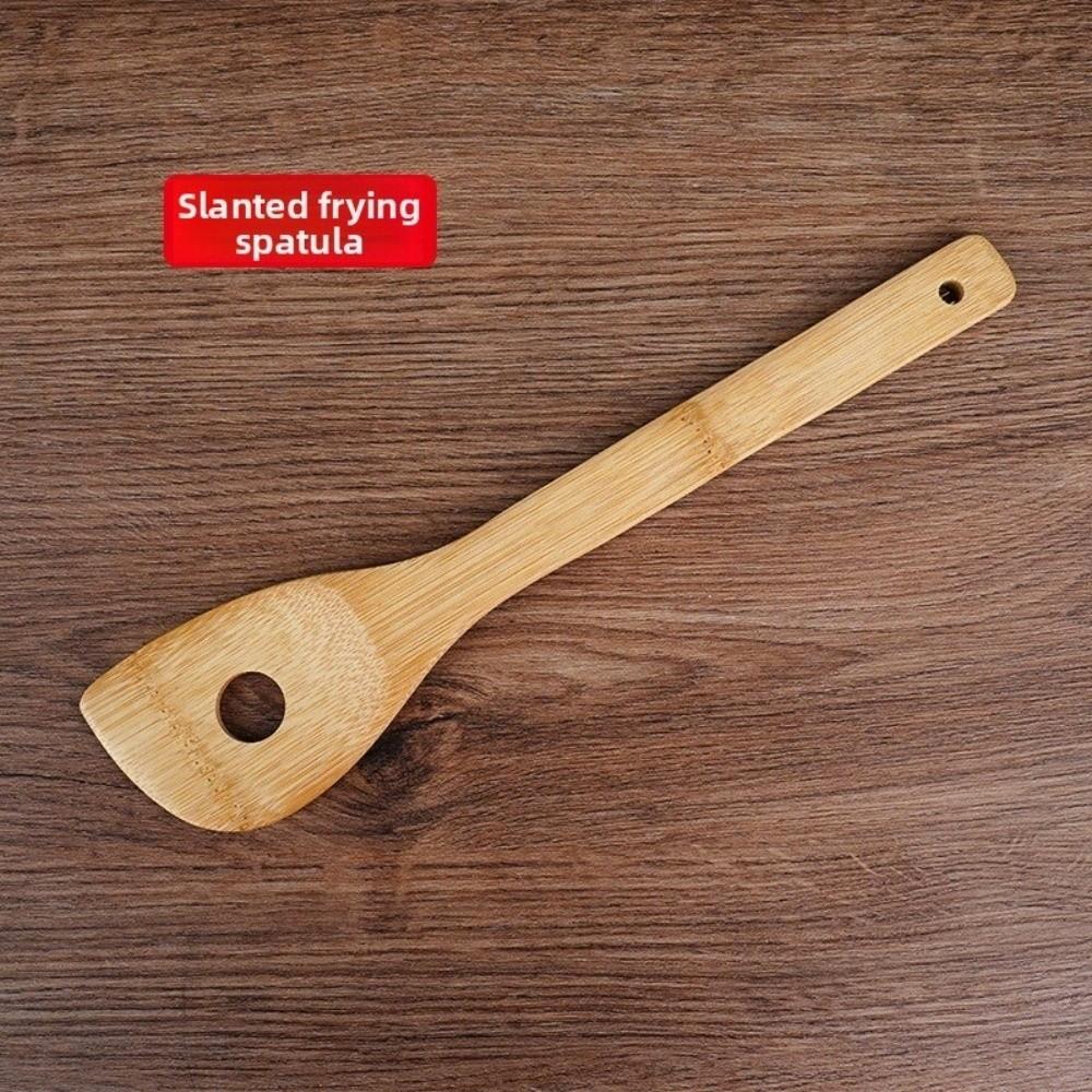 8pcs Natural Bamboo Spatula Spoon Long Handle Slotted Turner Non Stick Pan Spatula  Household